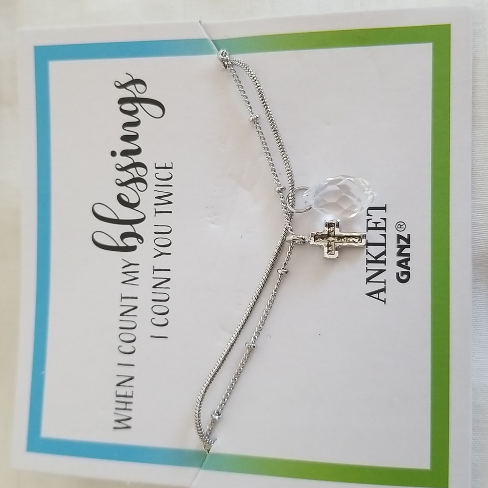 New Silver Cross Crystal Charm Ankle Bracelet
